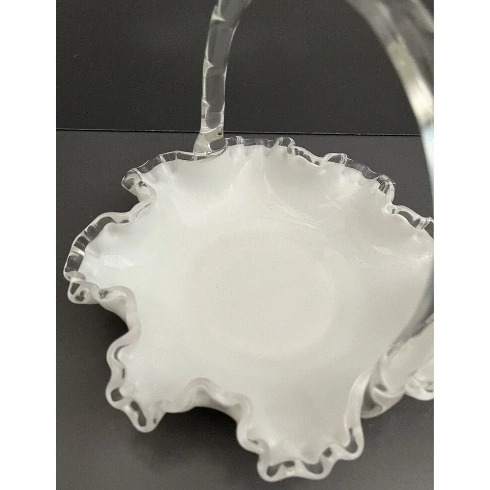 Fenton Silver Crest Milk Glass Basket Collectible White Ruffle Edge Vintage Gift